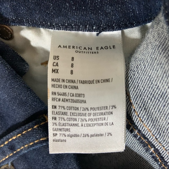 American Eagle Curvy Hi-Rise Shortie Denim Shorts Size 8 Dark Indigo Distressed - Picture 6 of 8